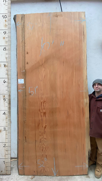 10feet 1in. Length 4-1/16 in. thick Douglas Fir live edge slab #8392x01